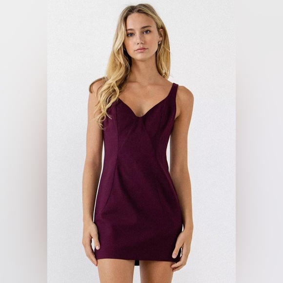 Burgundy Fitted Mini Dress - Picture 1 of 11